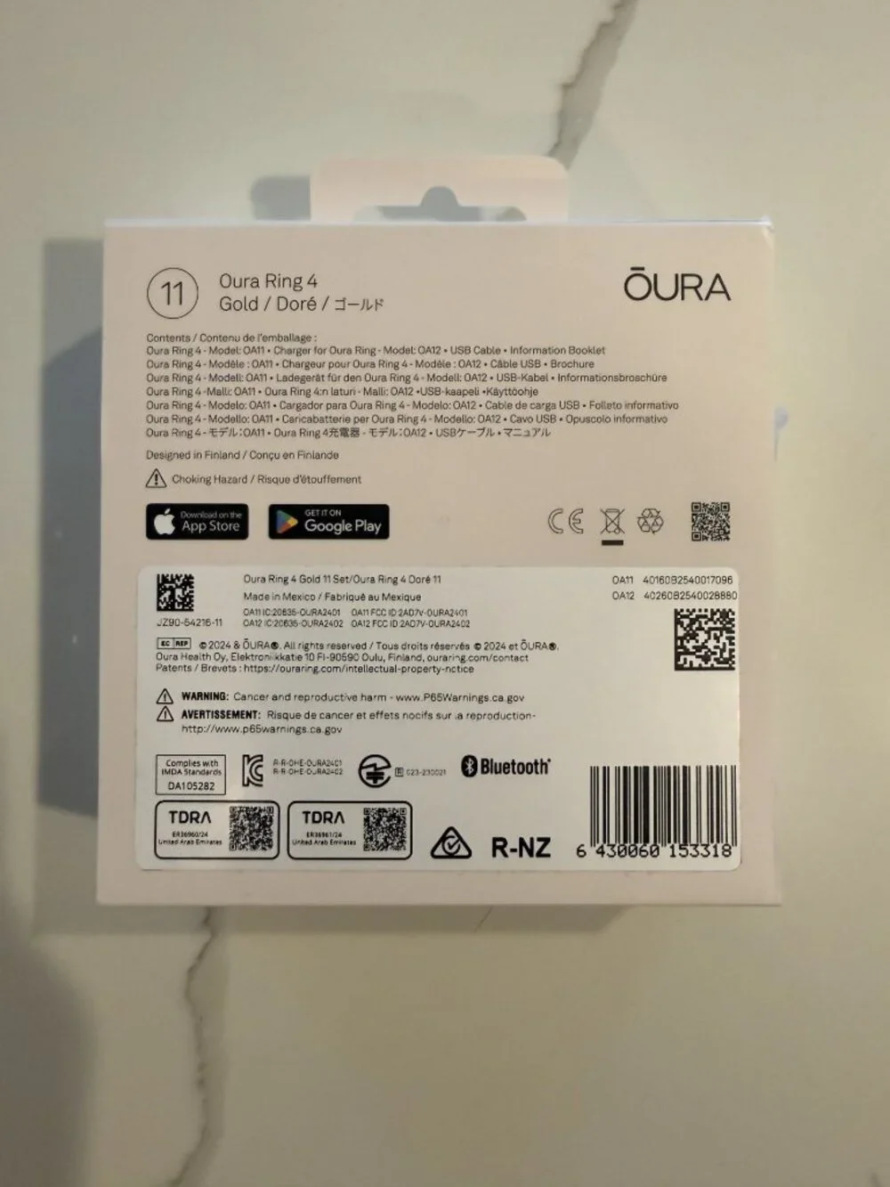 OURA Ring 4 - UNOPENED - Size 11 - Gold